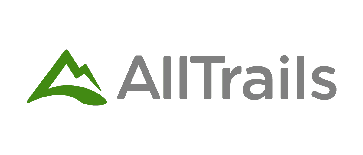 โลโก้คำว่า AllTrails พร้อมไอคอนภูเขาสีเขียว