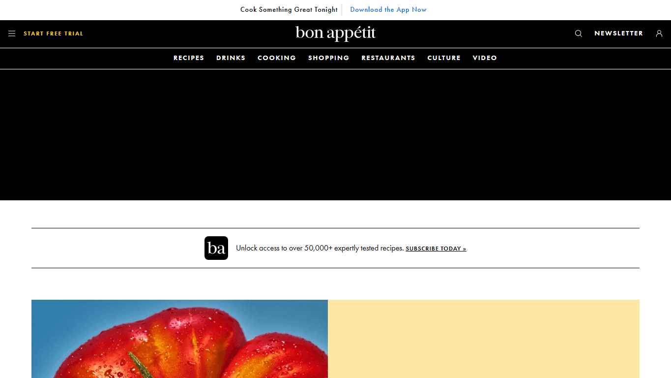 Bon Appรฉtit homepage screenshot of the official website interface