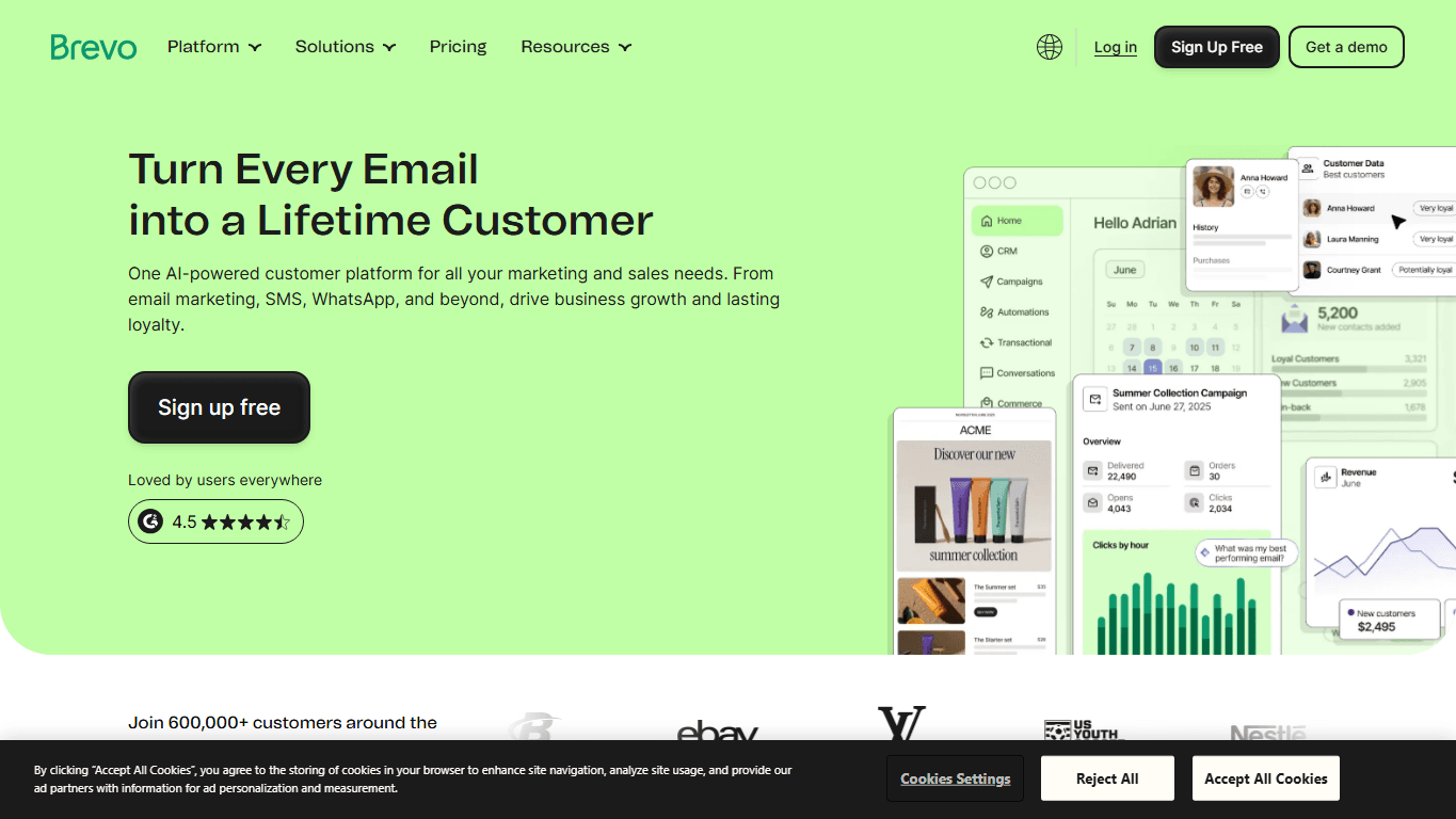 Brevo homepage screenshot of the official website interface