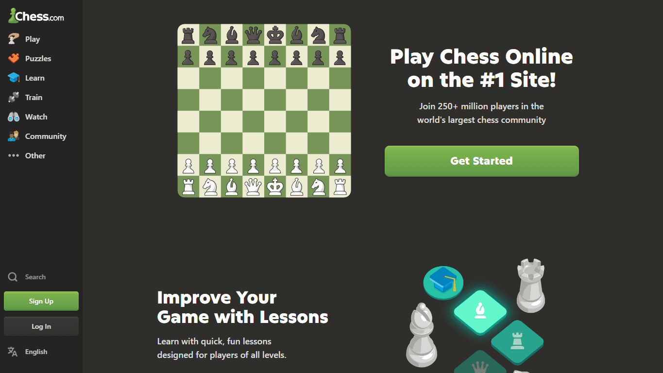 Chess.com homepage screenshot of the official website interface