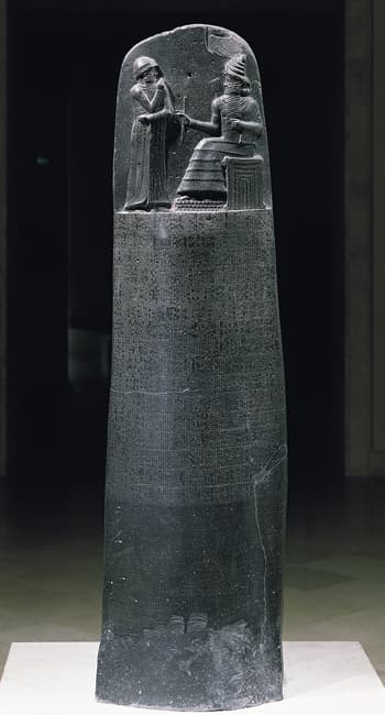 The stone stele inscribed with the Code of Hammurabi at the Louvre.