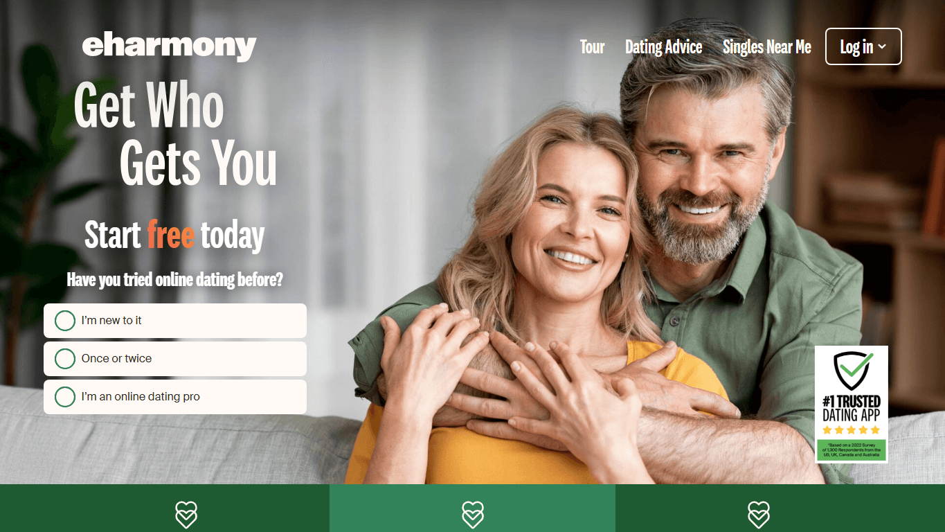 eharmony homepage screenshot of the official website interface