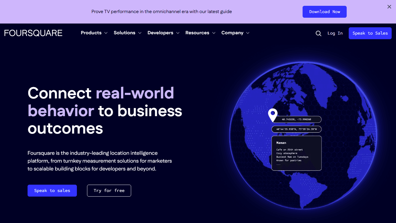 Foursquare homepage screenshot of the official website interface