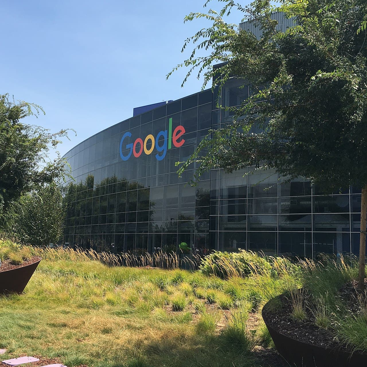 Exterior view of the Googleplex, Google's headquarters campus in Mountain View, California.