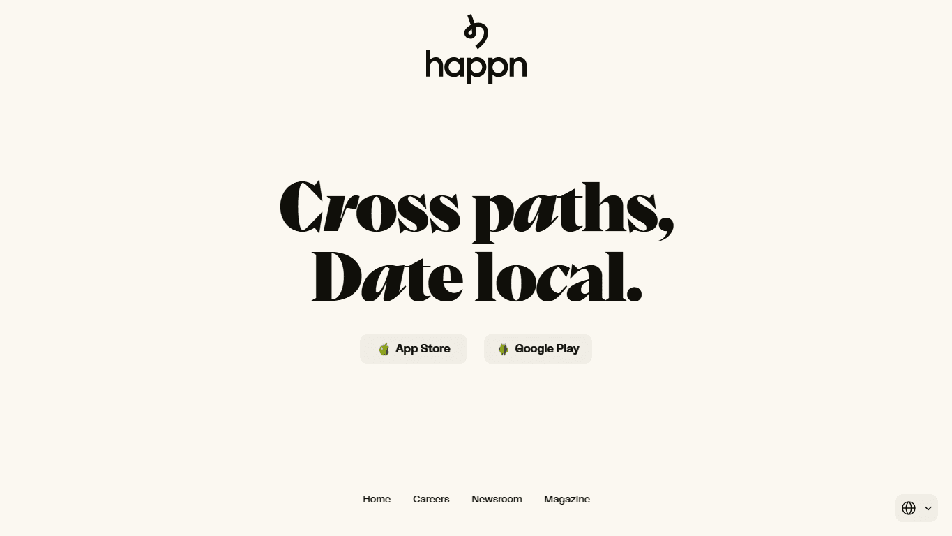 happn homepage screenshot of the official website interface