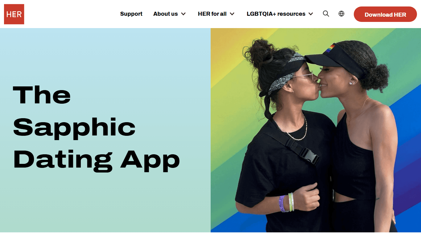 HER homepage screenshot of the official website interface