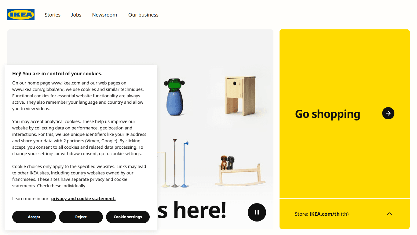 IKEA homepage screenshot of the official website interface