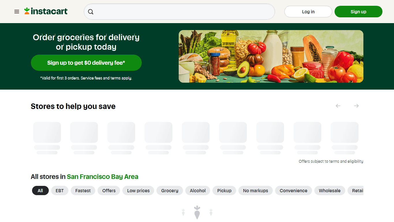 Instacart homepage screenshot of the official website interface