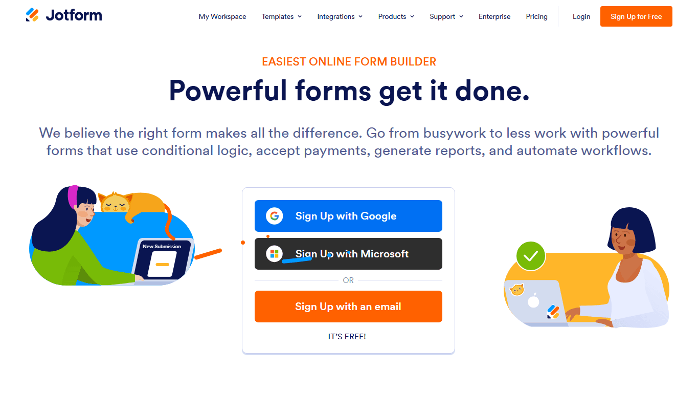 Jotform homepage screenshot of the official website interface