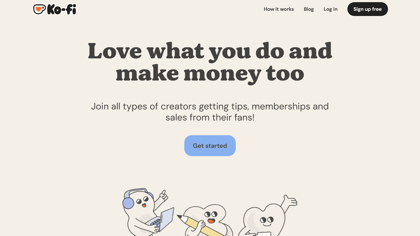 Ko-fi homepage screenshot of the official website interface