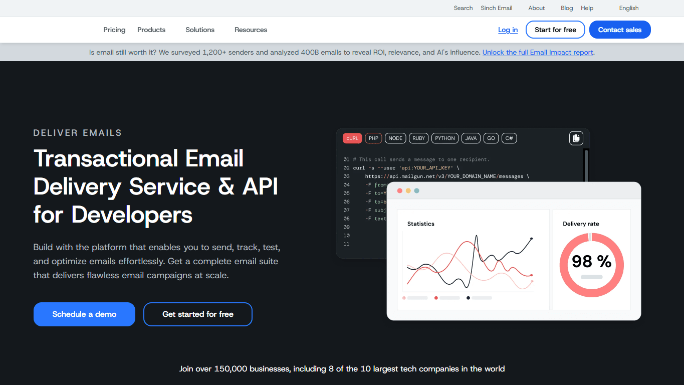 Mailgun homepage screenshot of the official website interface