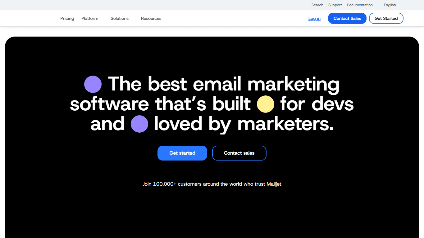 Mailjet homepage screenshot of the official website interface