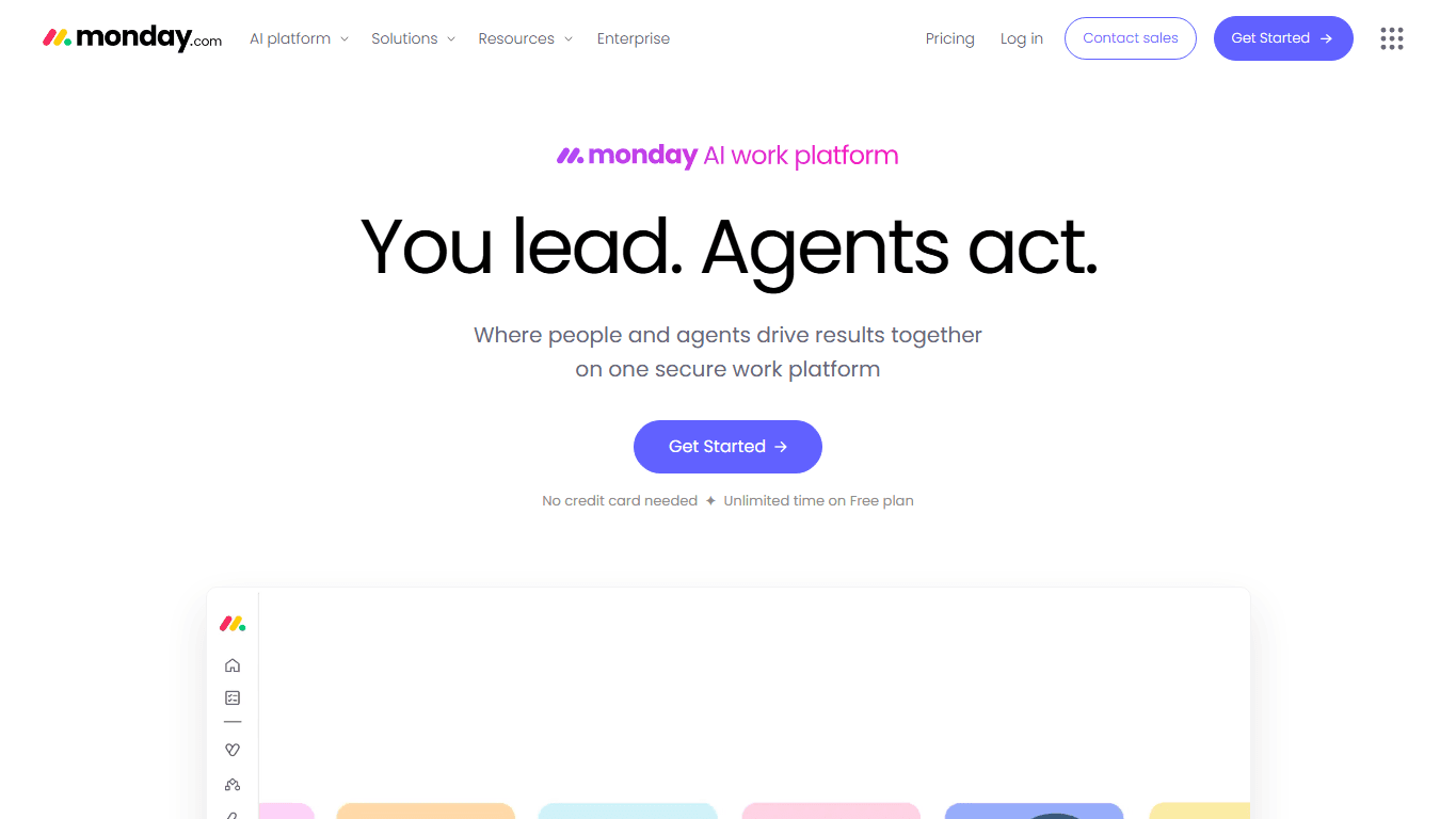 monday.com homepage screenshot of the official website interface