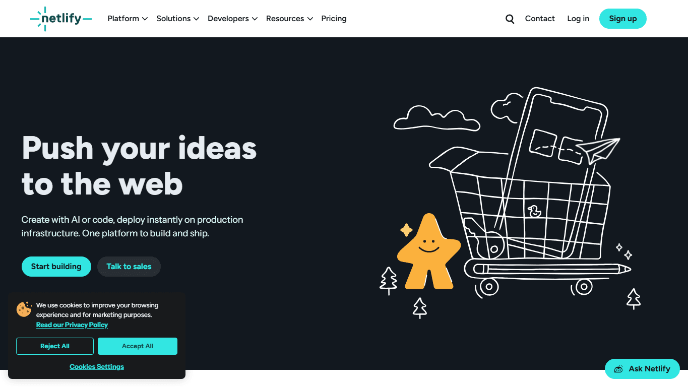 Netlify homepage screenshot of the official website interface