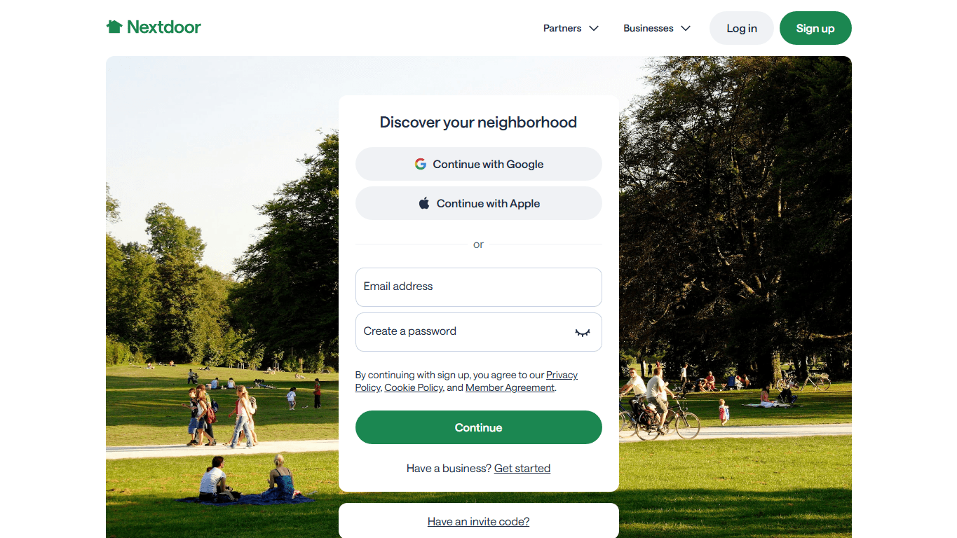 Nextdoor homepage screenshot of the official website interface