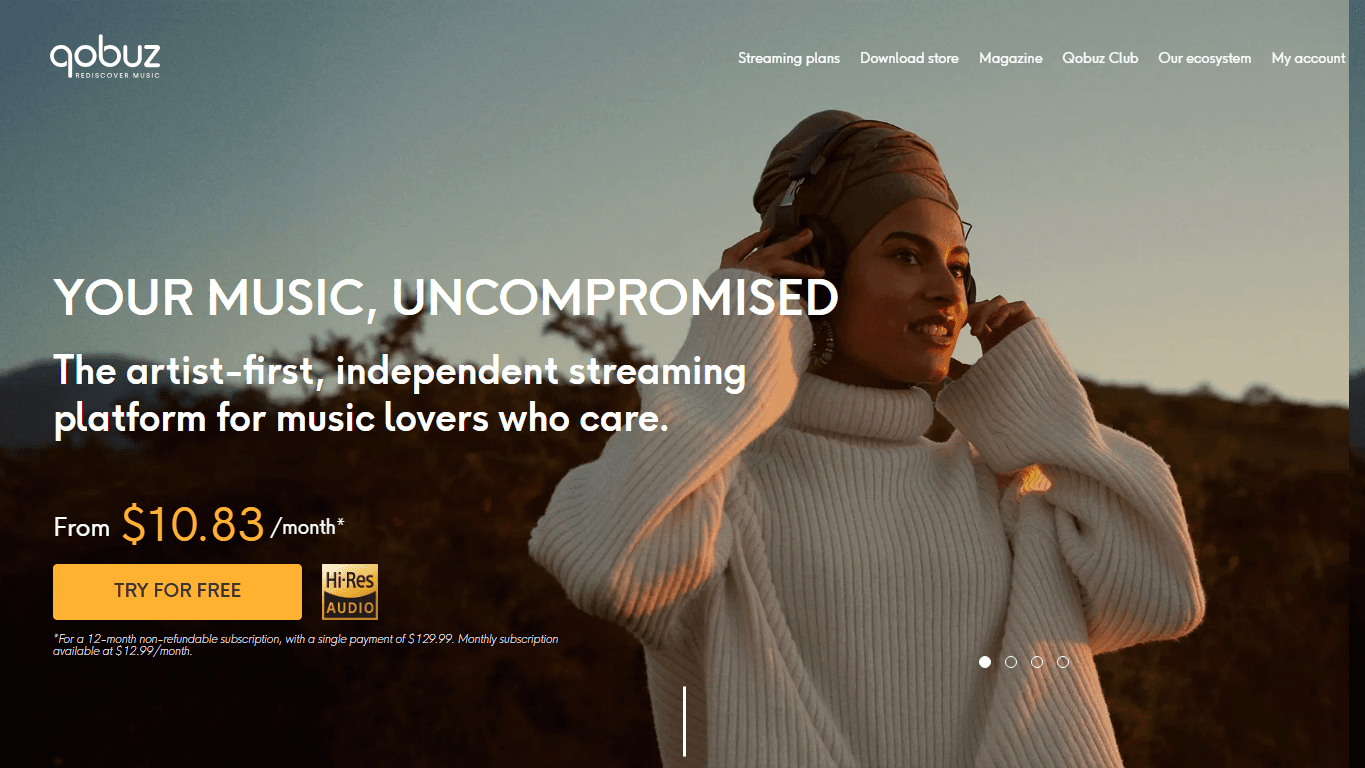 Qobuz homepage screenshot of the official website interface