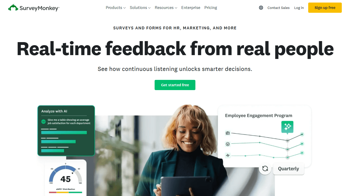 SurveyMonkey homepage screenshot of the official website interface