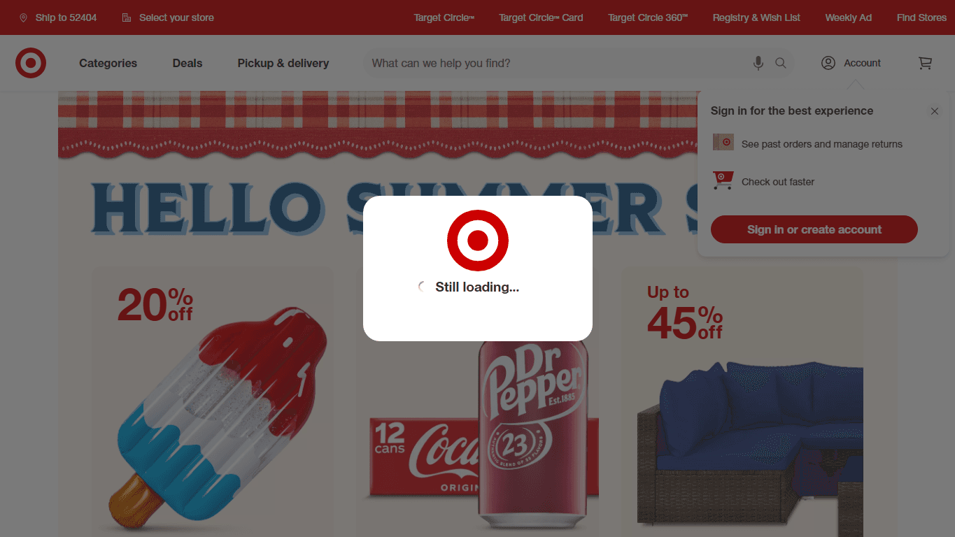 Target homepage screenshot of the official website interface
