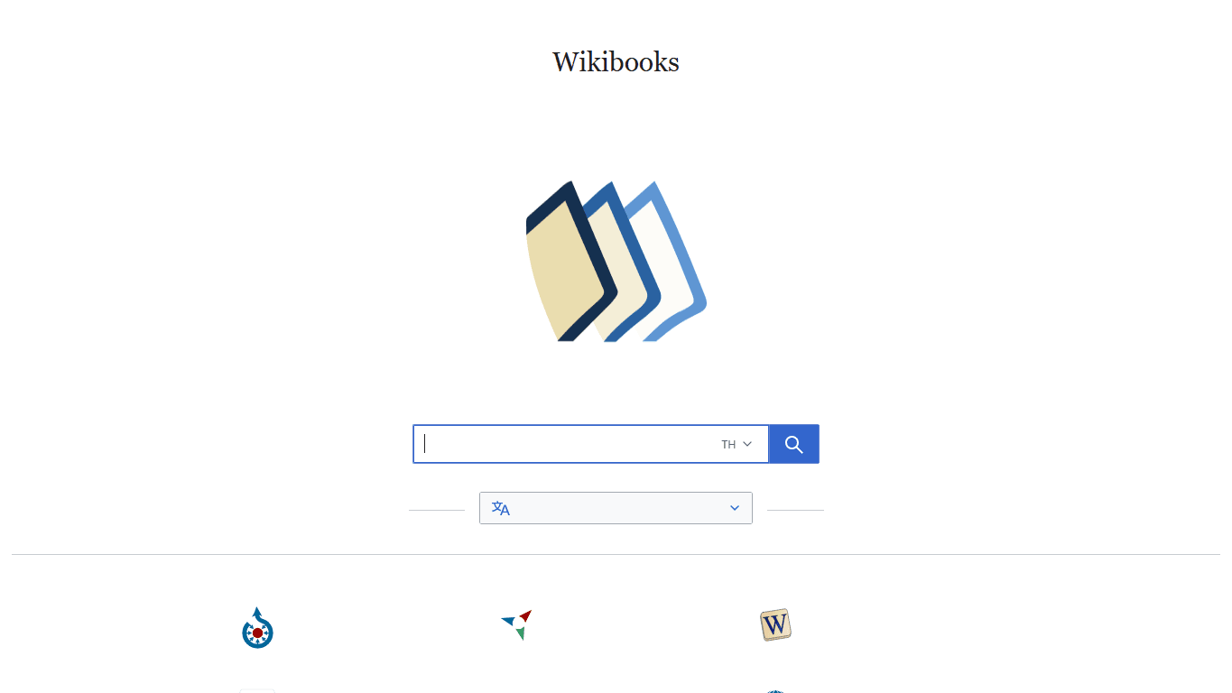 Wikibooks homepage screenshot of the official website interface